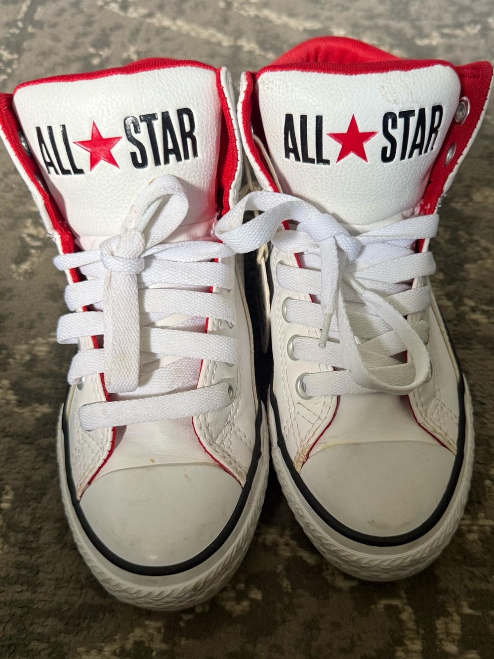 Converse Kids All Star High Top White Red Sneakers 650001C Size 3.5Y‎